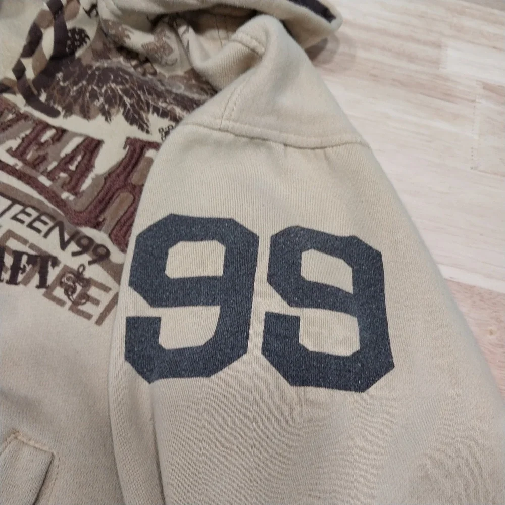 Rocawear Hoodie Zip Up Graphic Logo M (10-12) Tan Brown